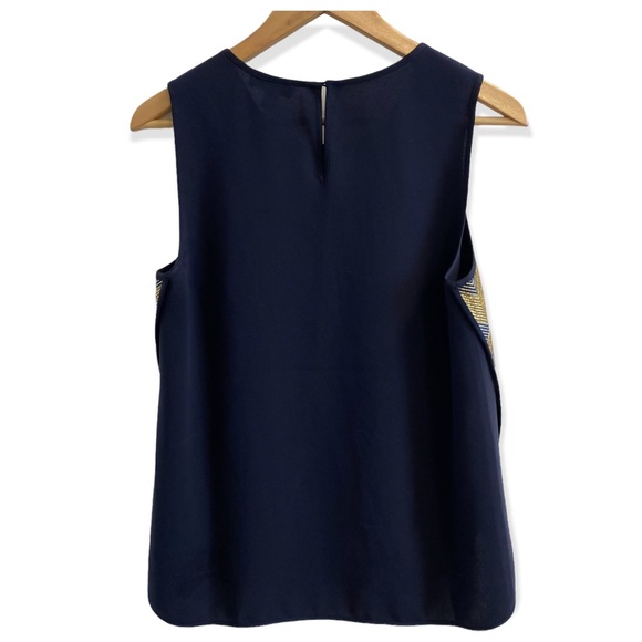 J. CREW Metallic Gold, Navy Blue, Sleeveless Blouse with Chevron Print Design - Picture 3 of 6